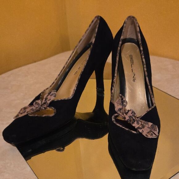 Bellini Elegant Black Women's Heels with Leopard Print Bow - Picture 8 of 9